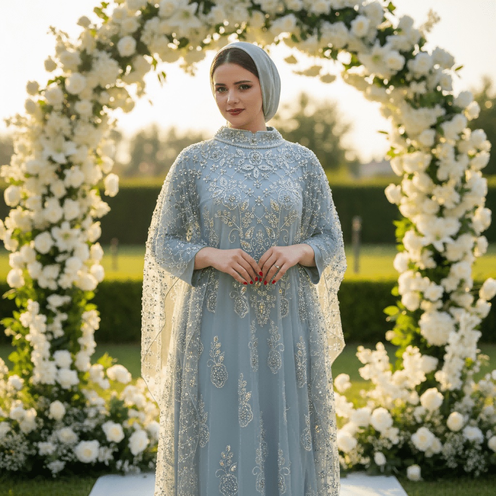 Crystal Beaded Cape Overlay Abaya Set (MA427), view 6