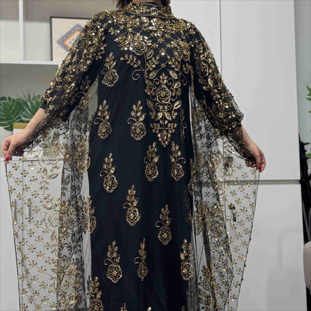 Crystal Beaded Cape Overlay Abaya Set (MA427), view 7