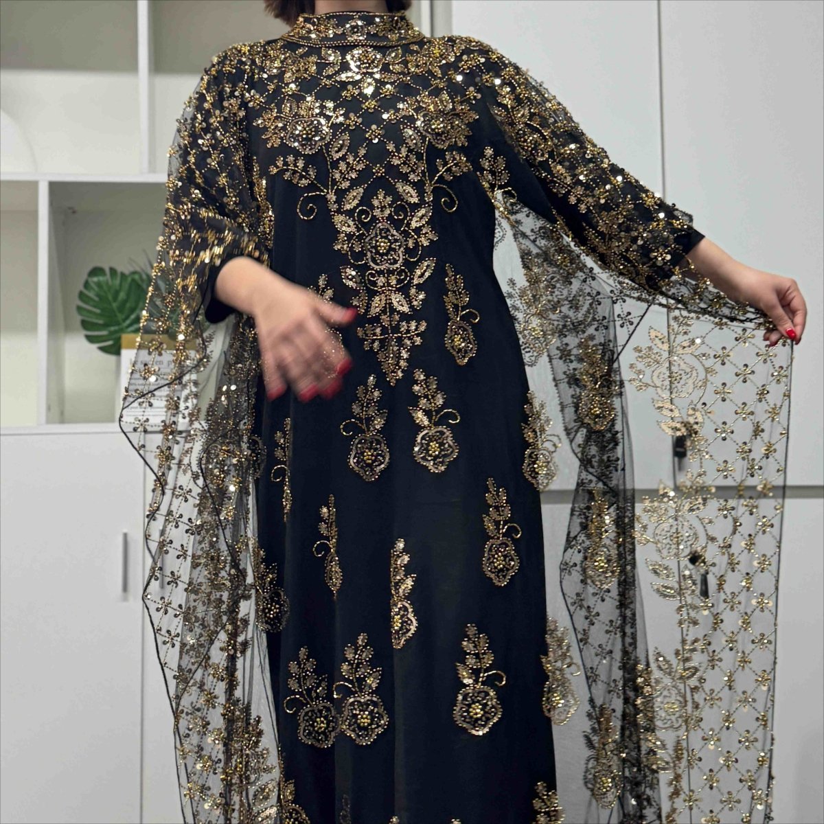 Crystal Beaded Cape Overlay Abaya Set (MA427), view 8