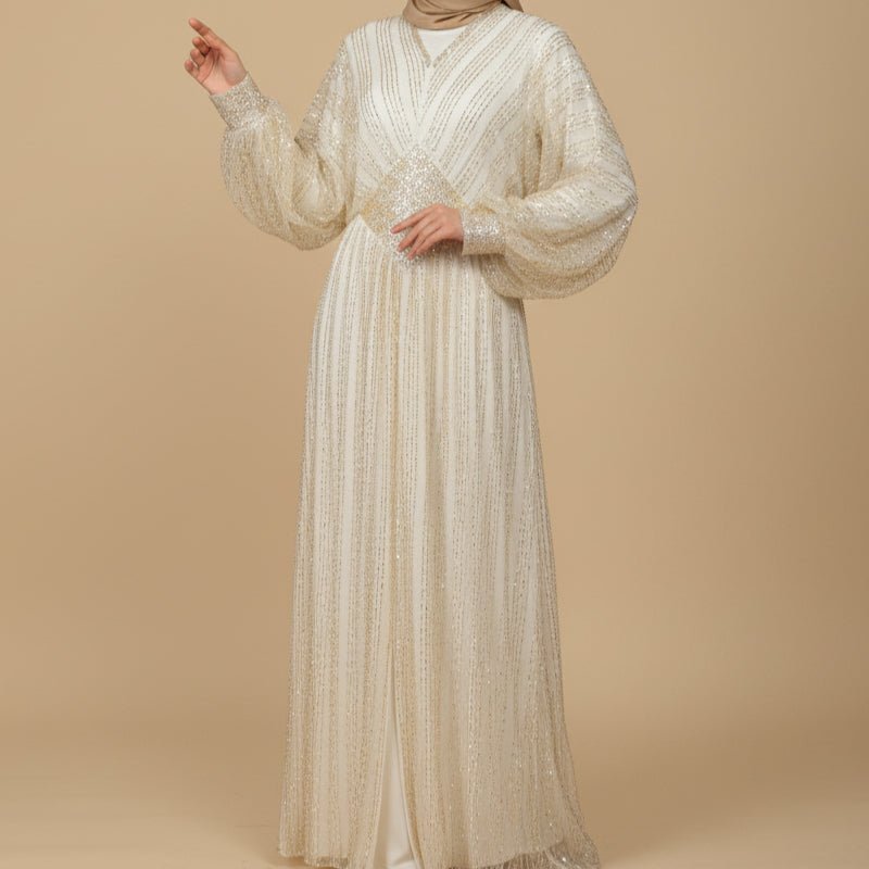 Crystal-Embellished Elegant Abaya with Defined Waist Silhouette (MA391) by Mariam's Collection