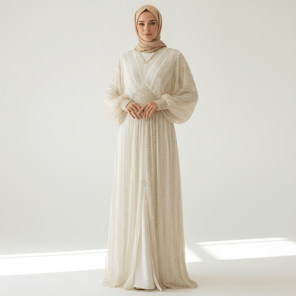 Crystal-Embellished Elegant Abaya with Defined Waist Silhouette (MA391), view 3