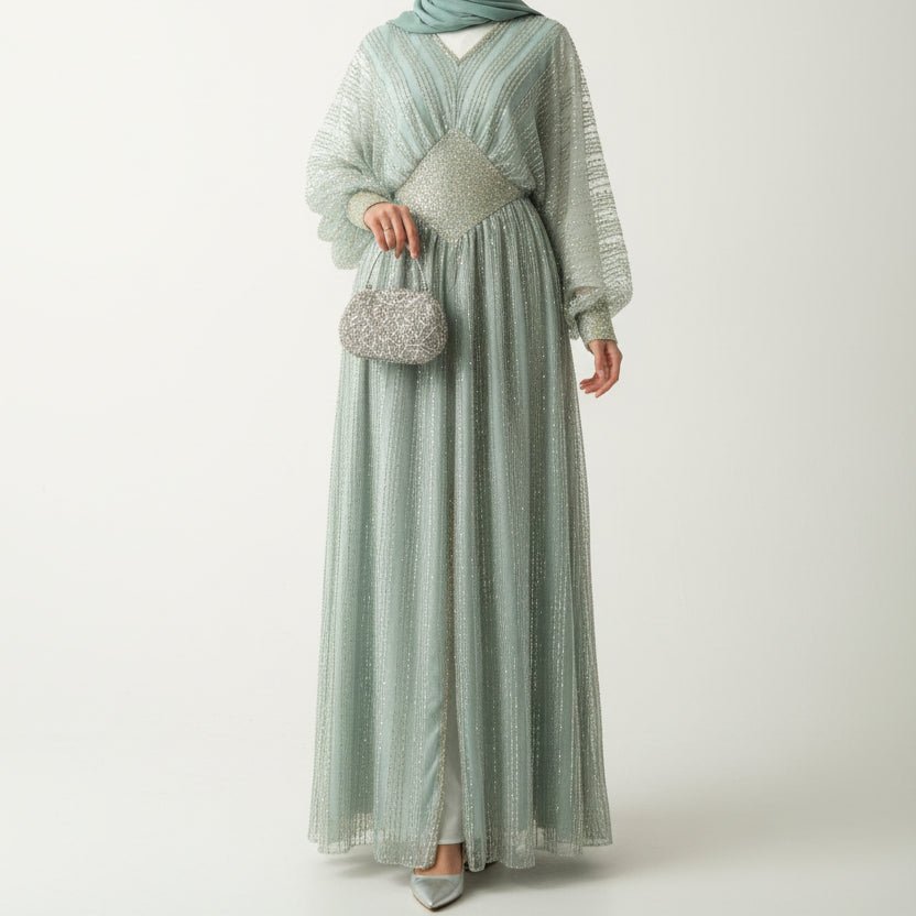 Crystal-Embellished Elegant Abaya with Defined Waist Silhouette (MA391), view 4
