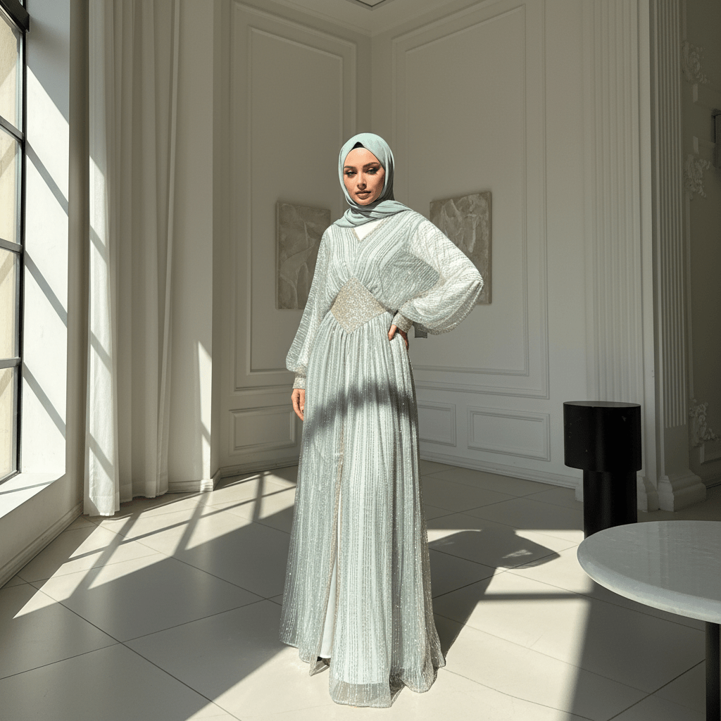 Crystal-Embellished Elegant Abaya with Defined Waist Silhouette (MA391), view 5