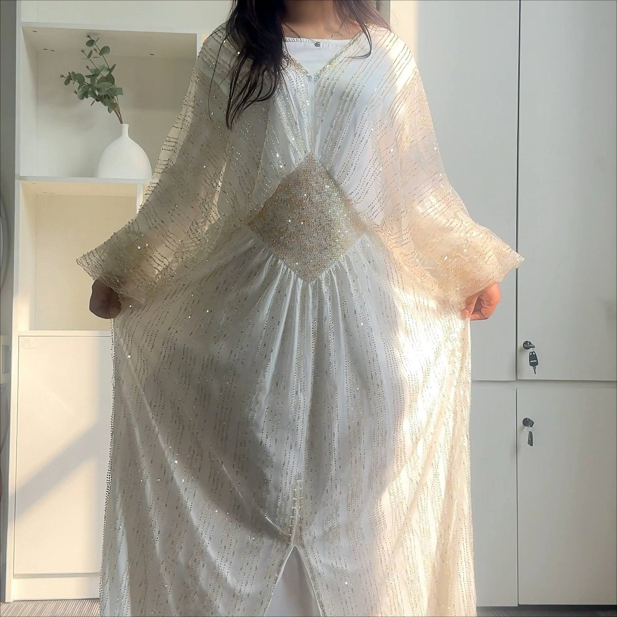 Crystal-Embellished Elegant Abaya with Defined Waist Silhouette (MA391), view 6