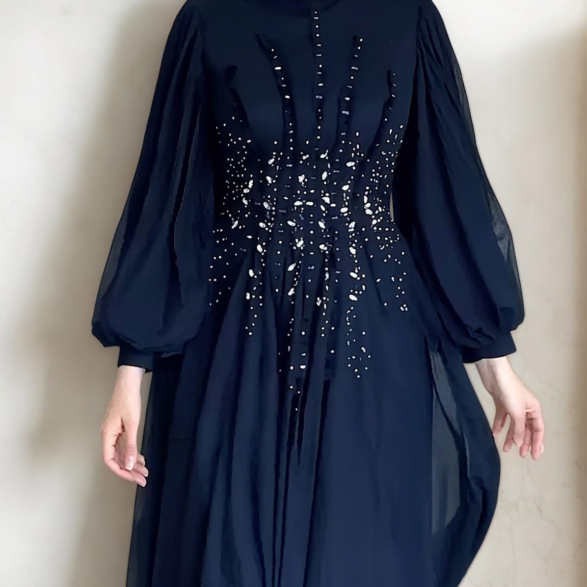 Crystal Hand-Embellished Chiffon Evening Abaya(MA356) by Mariam's Collection