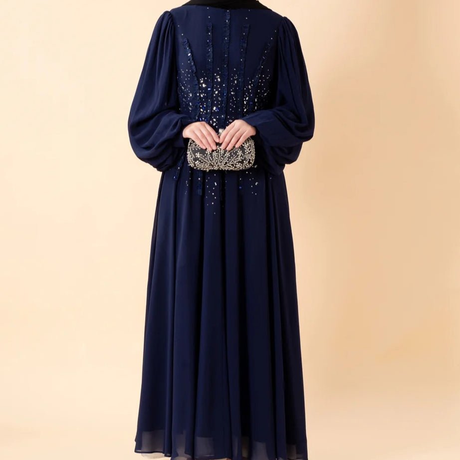 Crystal Hand-Embellished Chiffon Evening Abaya(MA356), view 3