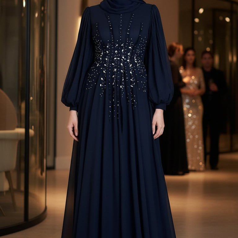 Crystal Hand-Embellished Chiffon Evening Abaya(MA356), view 4