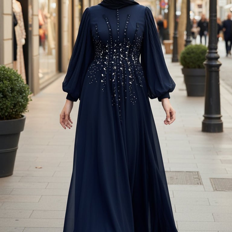 Crystal Hand-Embellished Chiffon Evening Abaya(MA356), view 6