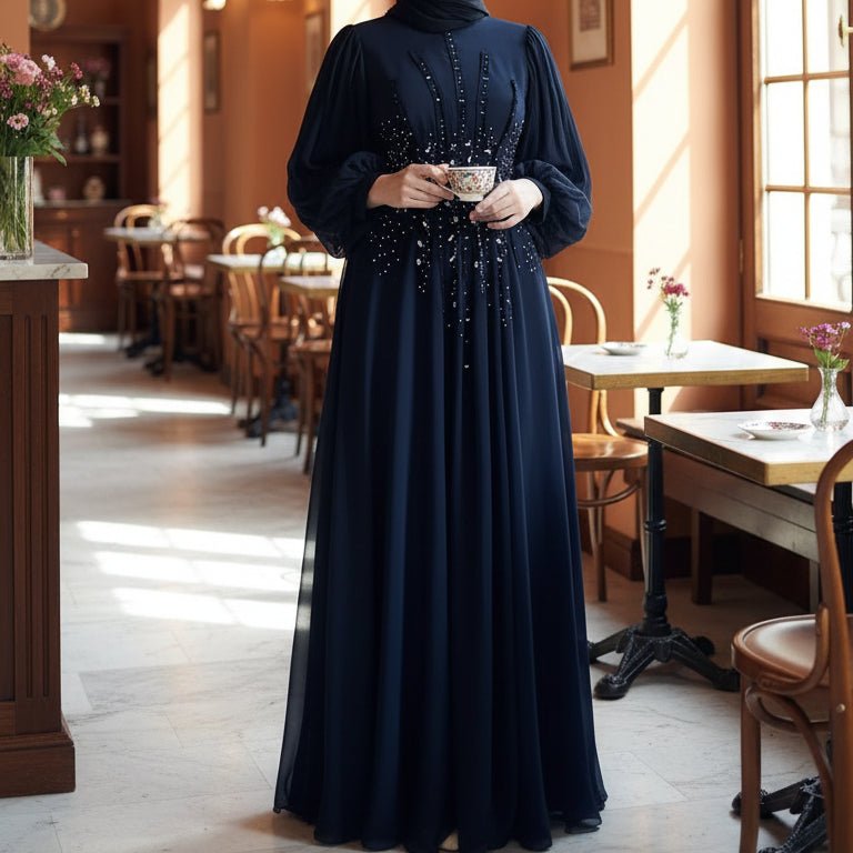 Crystal Hand-Embellished Chiffon Evening Abaya(MA356), view 7