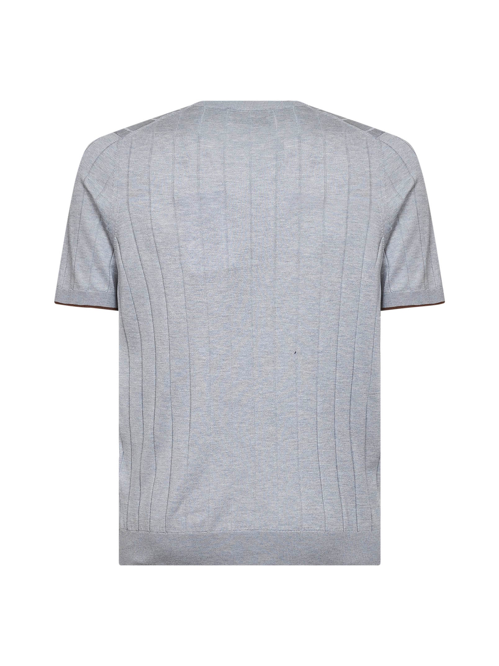 D 4.0 Flat-Ribbed Cotton Knit T-shirt — Gray, view 2