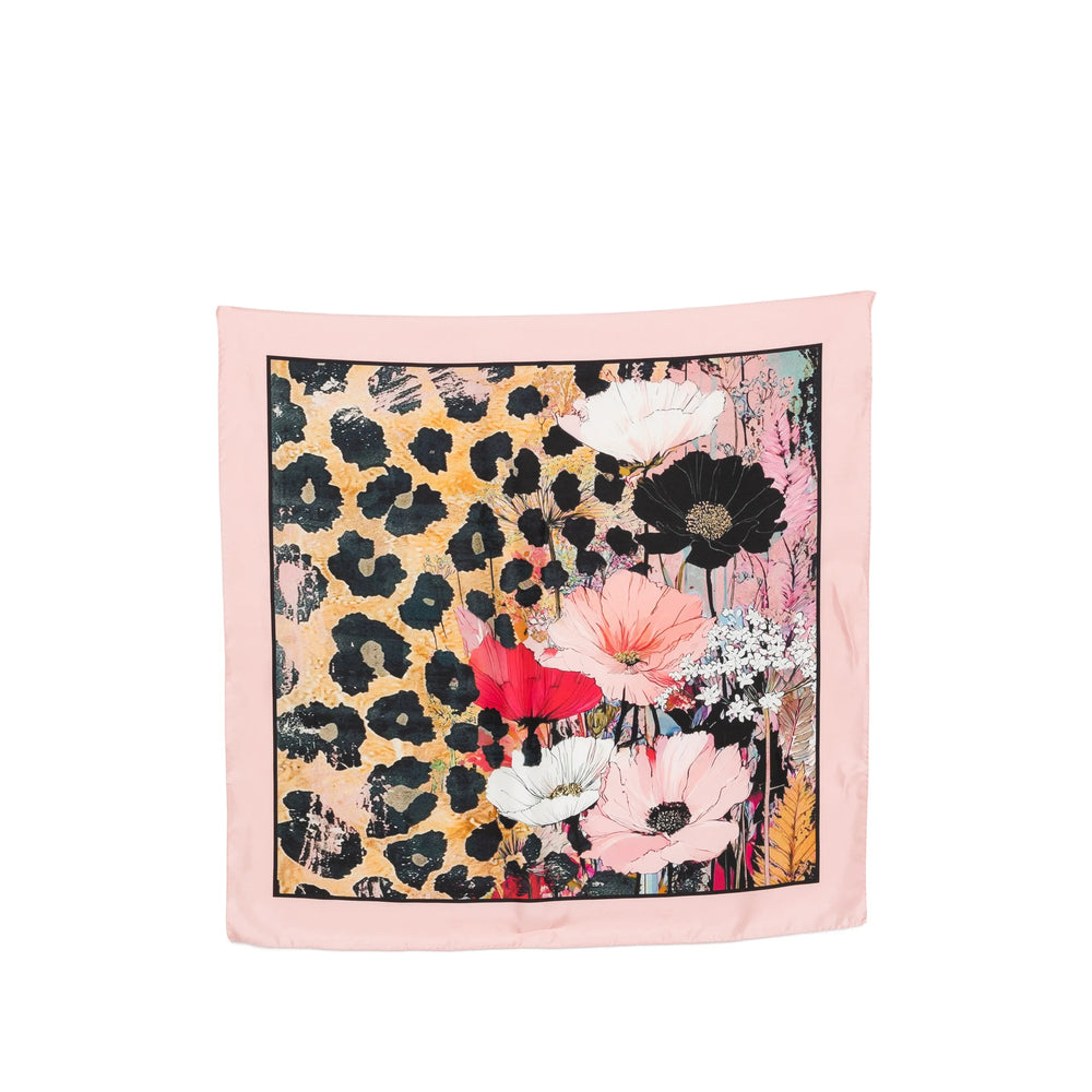 D'Aniello Silk Floral and Leopard Print Scarf — Pink by D'Aniello
