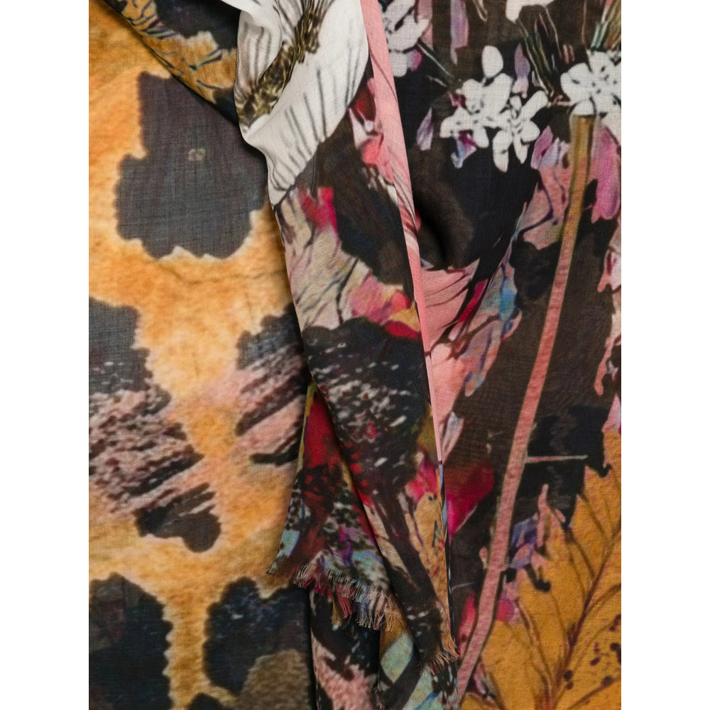 D'Aniello Floral and Leopard Print Modal-Cashmere Scarf — Pink, view 2