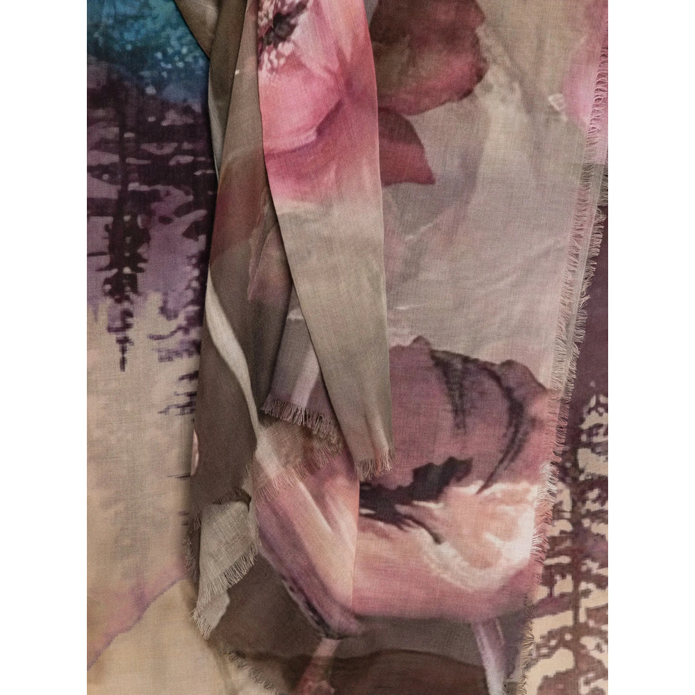 D'Aniello Floral Print Modal Scarf — Pink, view 3