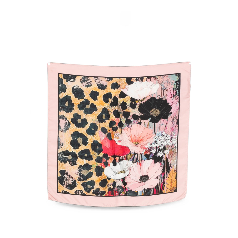 D'Aniello Leopard and Floral Print Silk Scarf — Pink by D'Aniello
