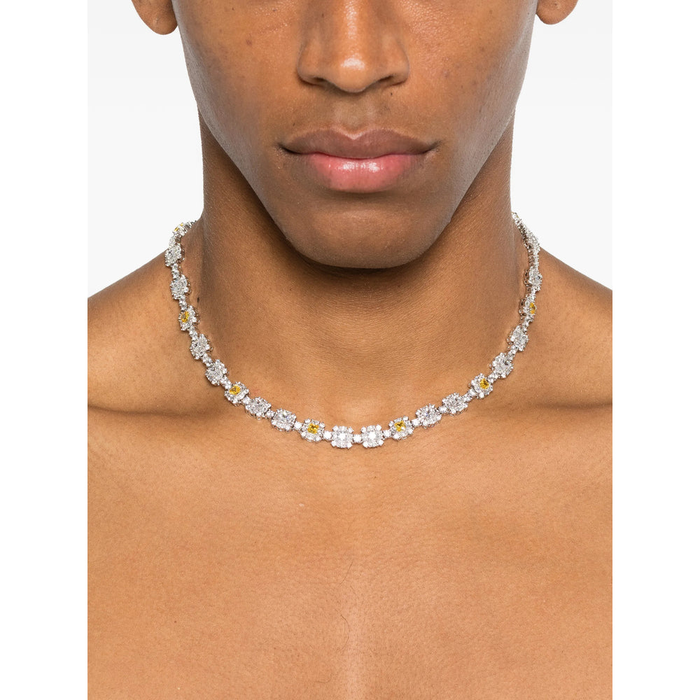 Darkai Flower Detail Stud Necklace — Silver, view 2