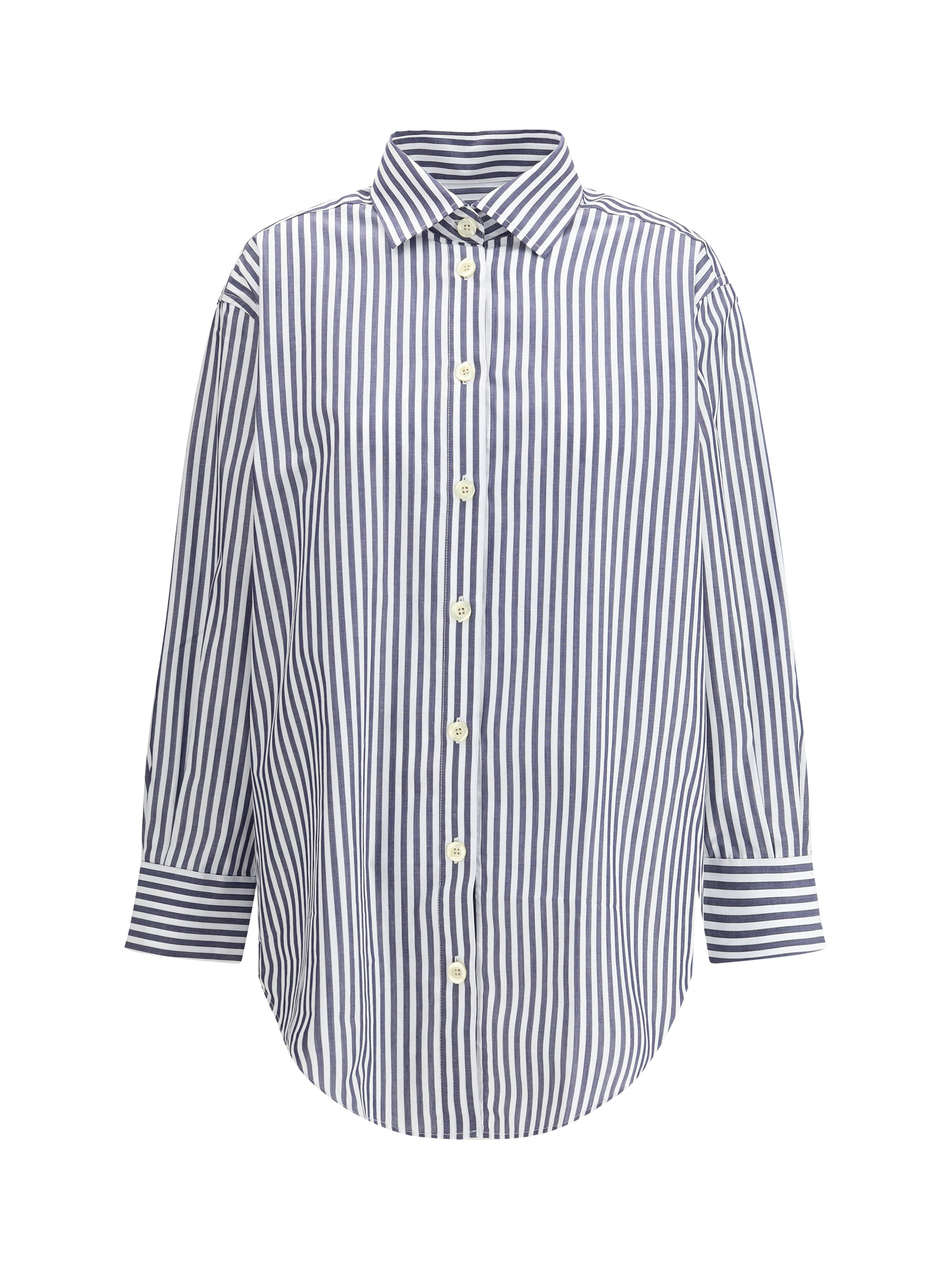 Deperlu Striped Cotton Oversized Shirt — Blue by Deperlu