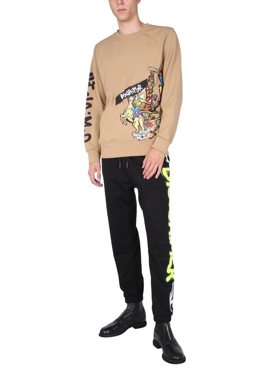 Disclaimer Crew Neck Cotton Sweatshirt — Brown, view 2