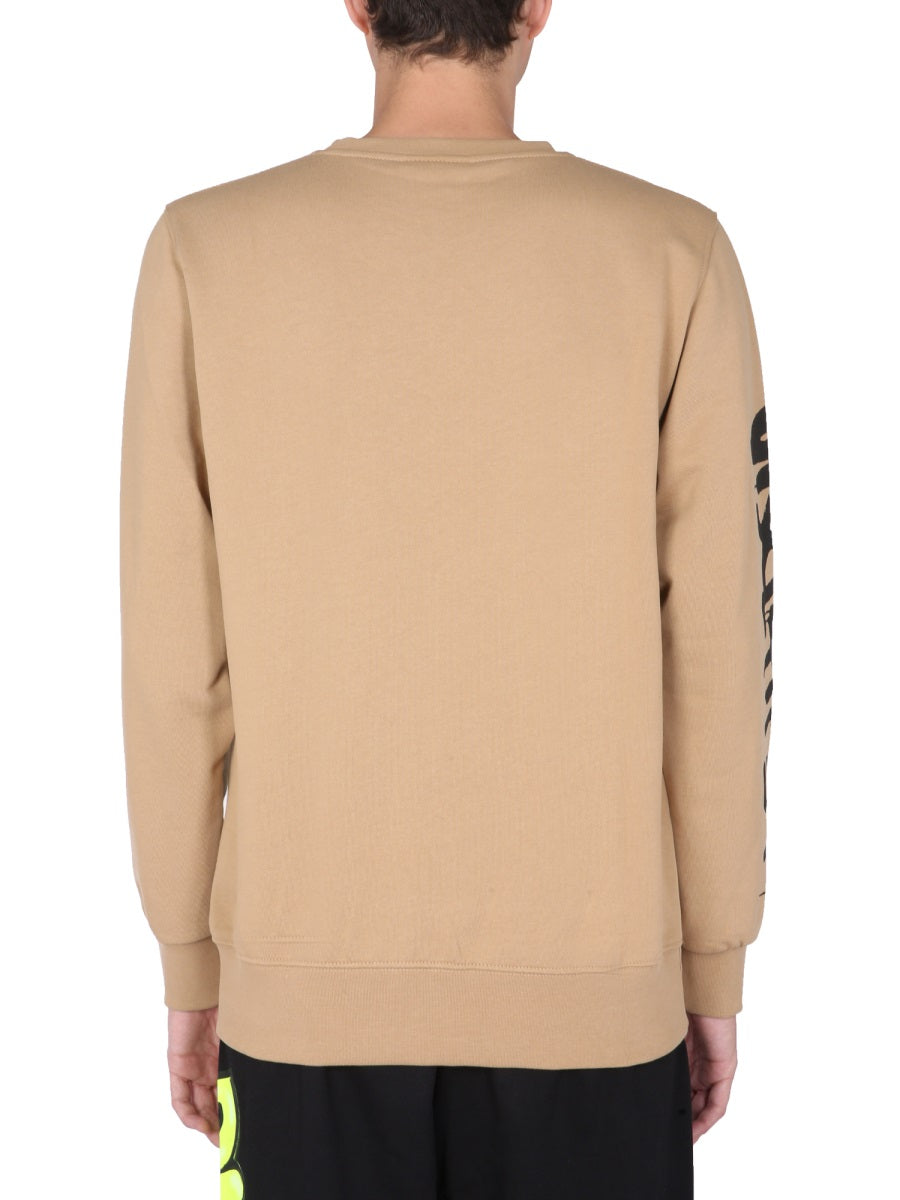 Disclaimer Crew Neck Cotton Sweatshirt — Brown, view 4
