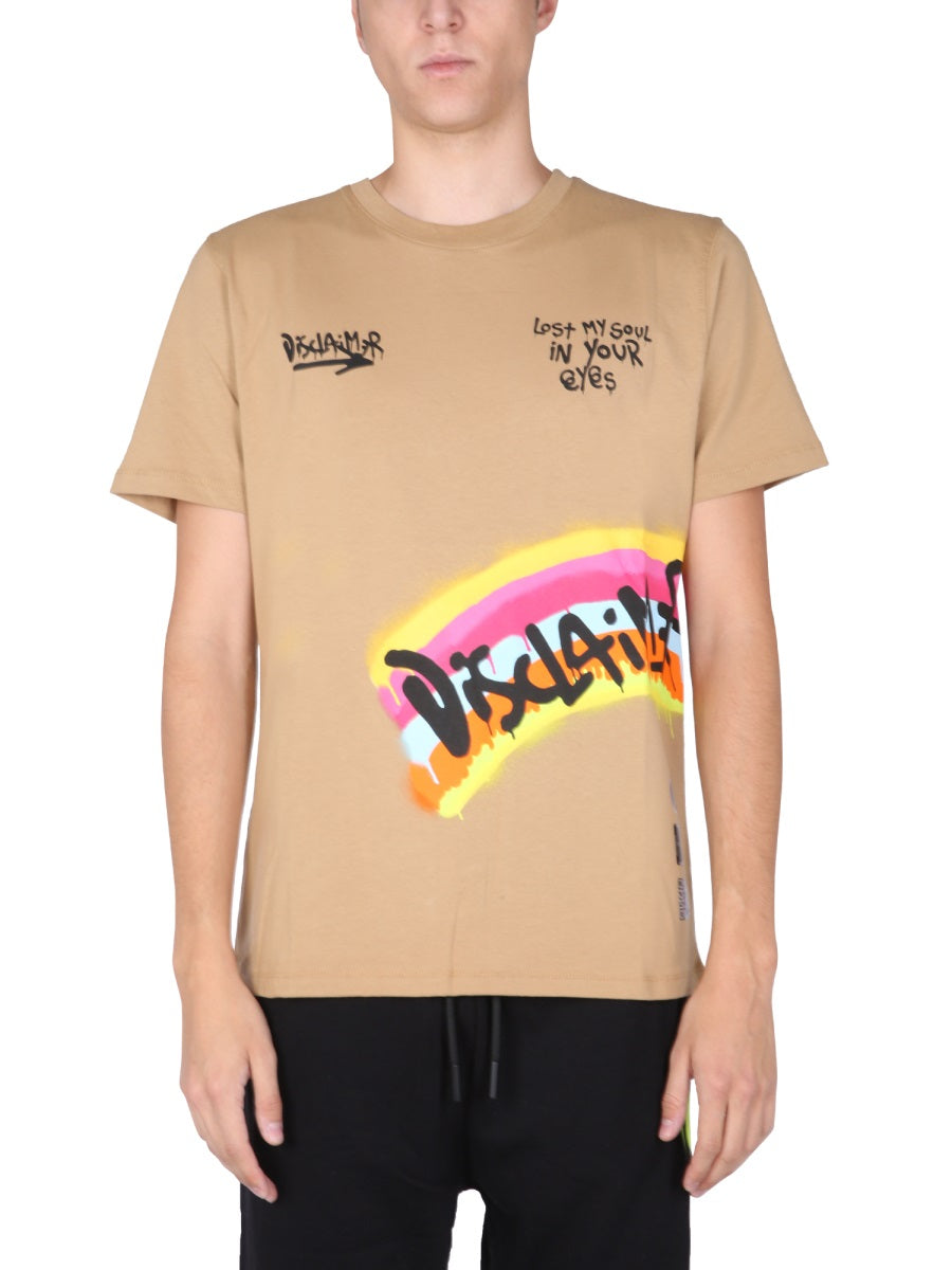 Disclaimer Screen-Printed Cotton T-Shirt — Brown by Disclaimer