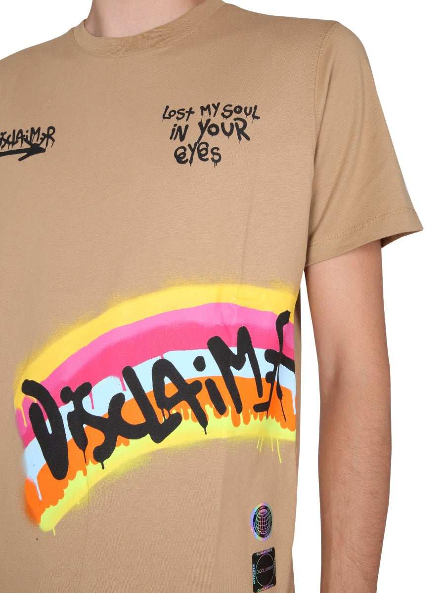 Disclaimer Screen-Printed Cotton T-Shirt — Brown, view 3