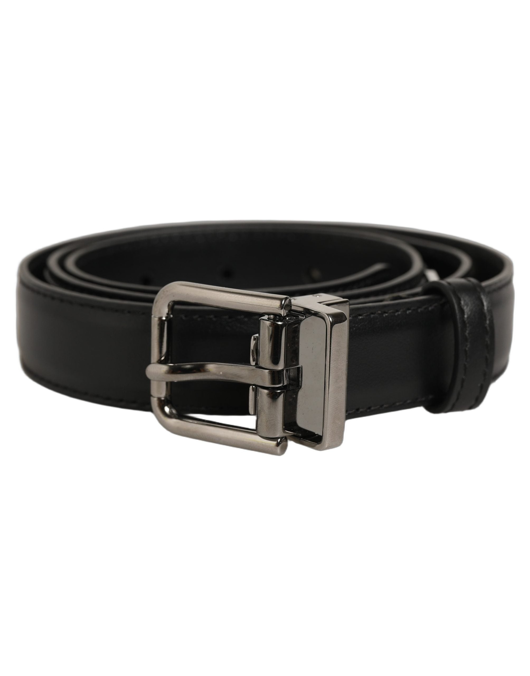 Dolce & Gabbana Leather with Silver-Tone Buckle Belt — Black by Dolce Gabbana