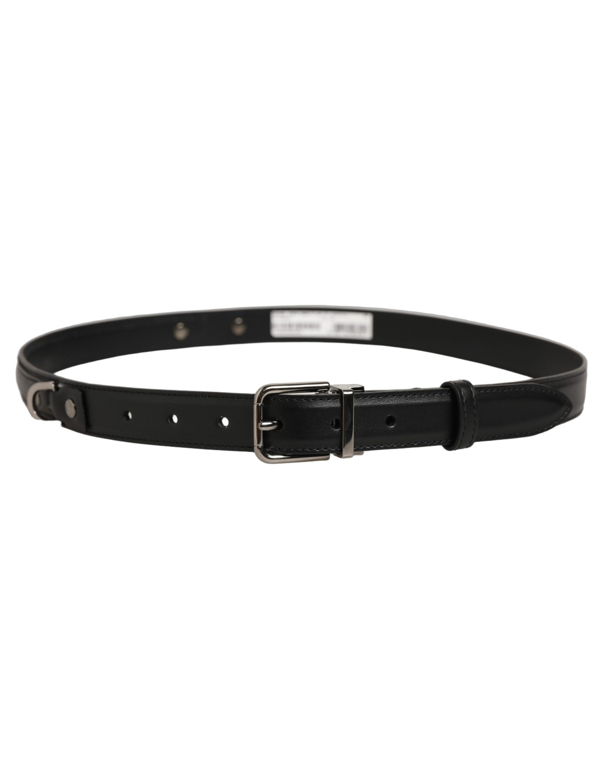Dolce & Gabbana Leather with Silver-Tone Buckle Belt — Black, view 2