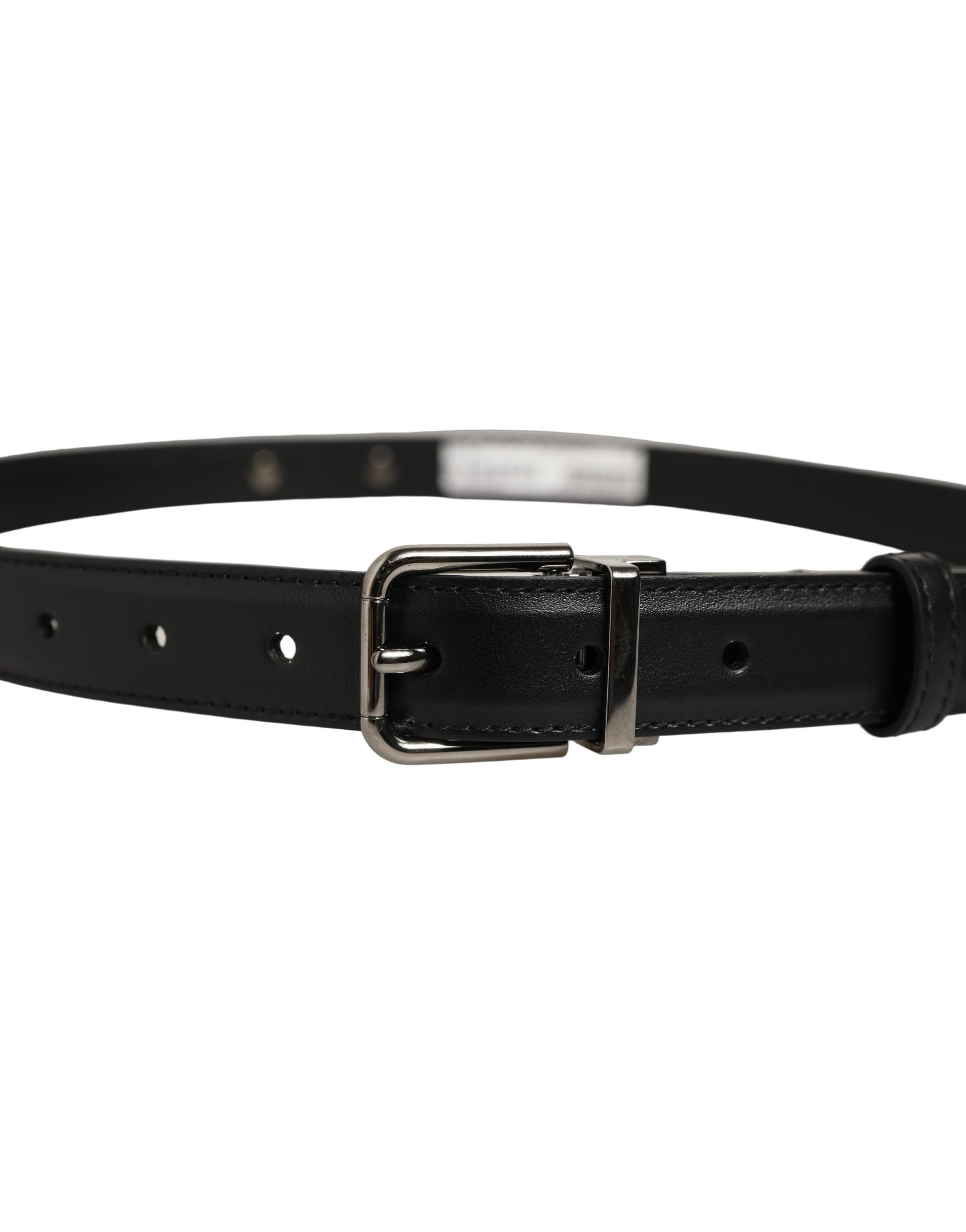 Dolce & Gabbana Leather with Silver-Tone Buckle Belt — Black, view 3