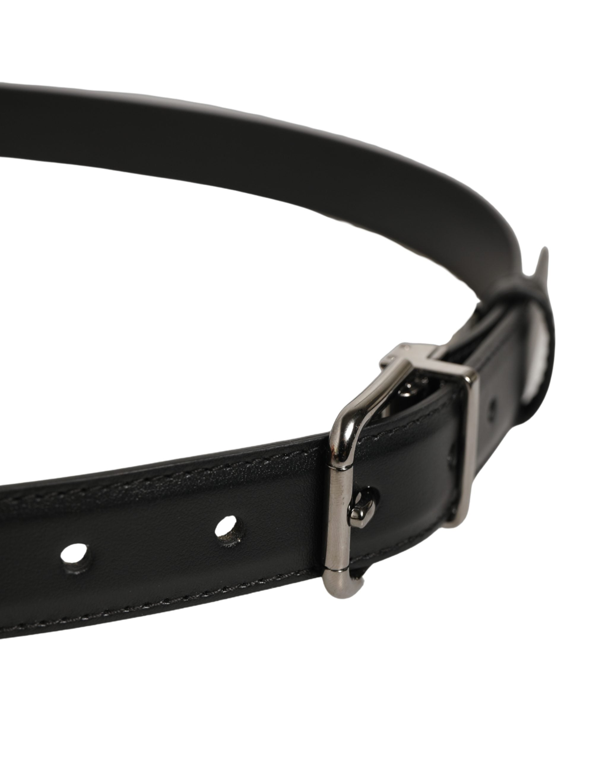 Dolce & Gabbana Leather with Silver-Tone Buckle Belt — Black, view 4