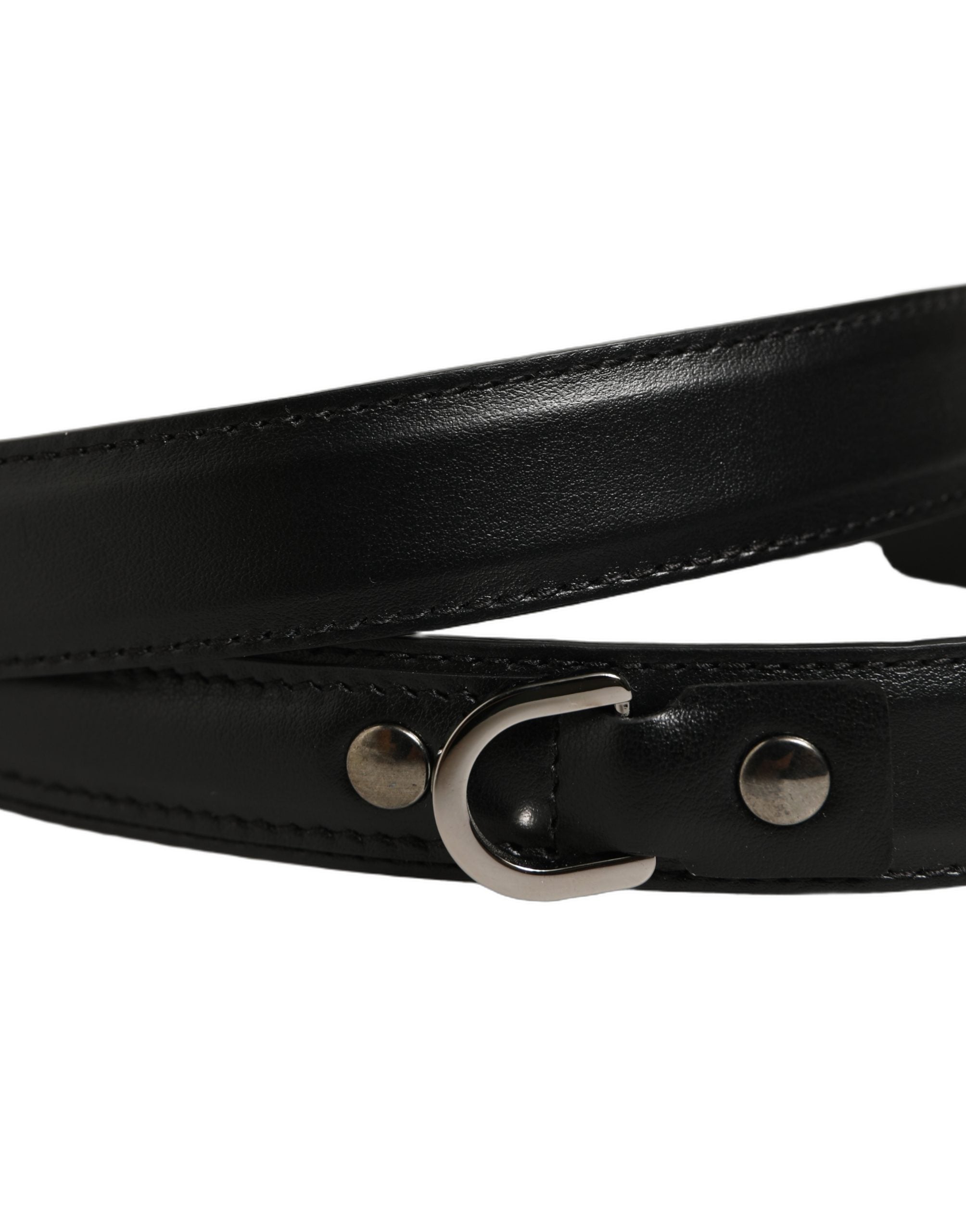 Dolce & Gabbana Leather with Silver-Tone Buckle Belt — Black, view 5
