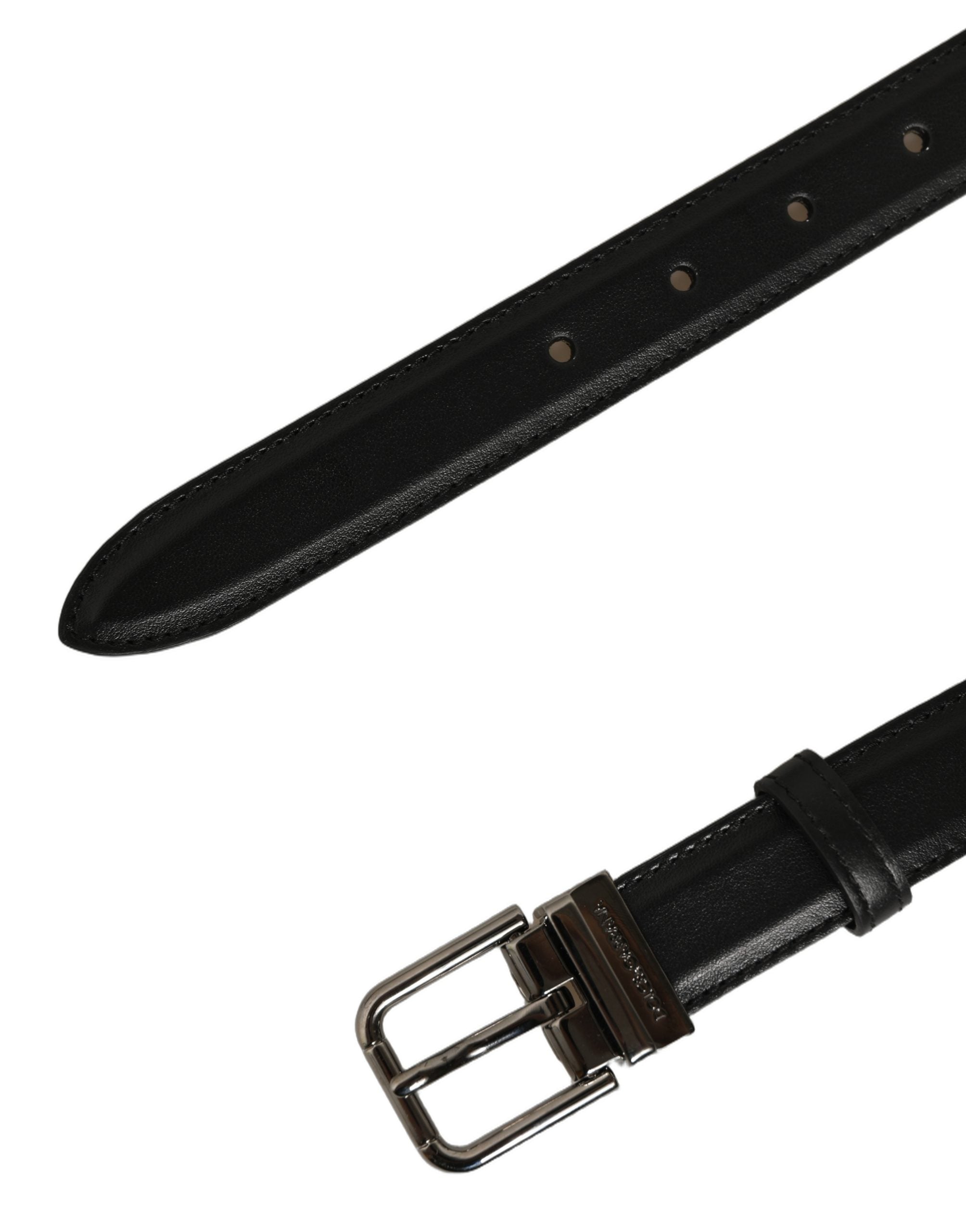 Dolce & Gabbana Leather with Silver-Tone Buckle Belt — Black, view 7
