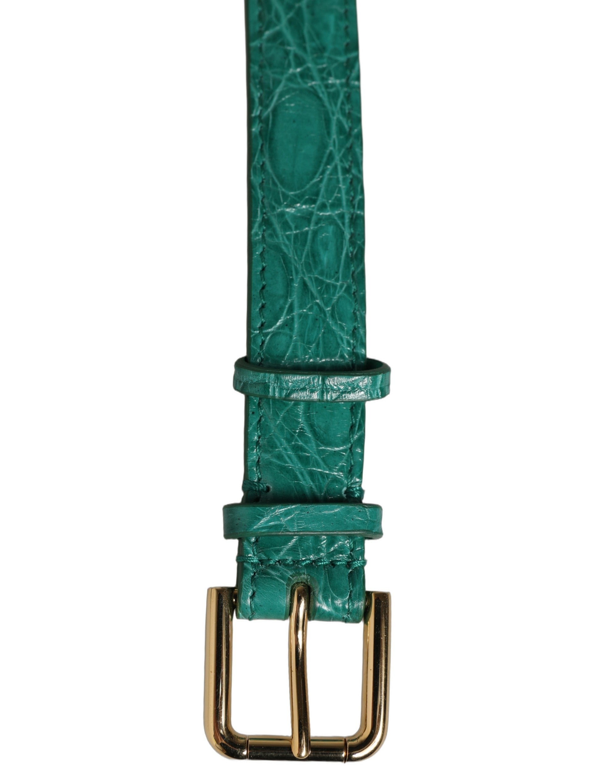 Dolce & Gabbana Caiman Leather with Gold Buckle Belt — Green, view 4