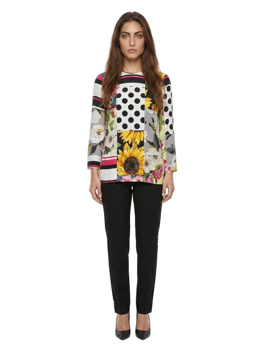 Dolce & Gabbana Multicolor Floral & Polka Dot Silk Blouse — Multicolor by Dolce Gabbana