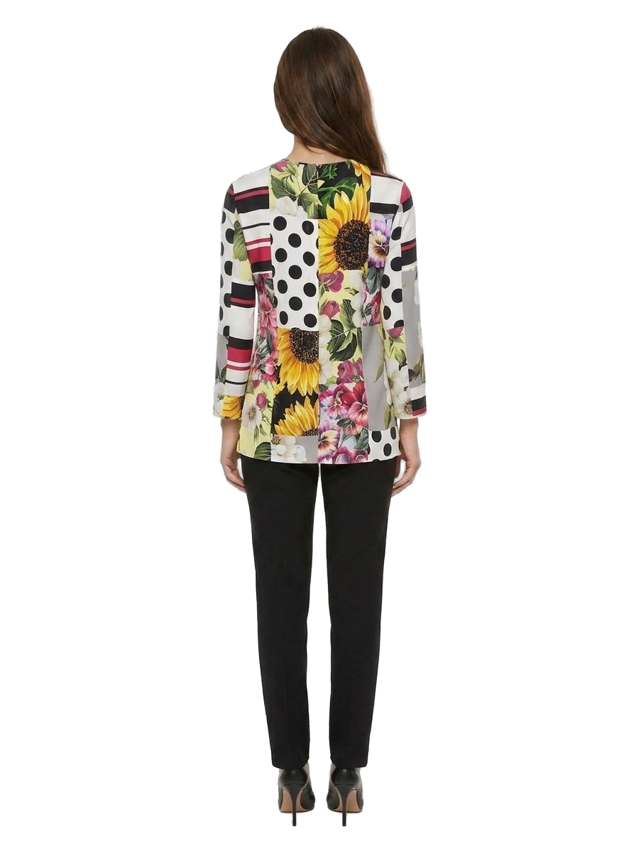 Dolce & Gabbana Multicolor Floral & Polka Dot Silk Blouse — Multicolor, view 2