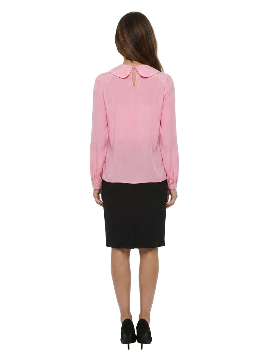 Dolce & Gabbana Silk-Elastane Peter Pan Collar Blouse — Pink, view 2