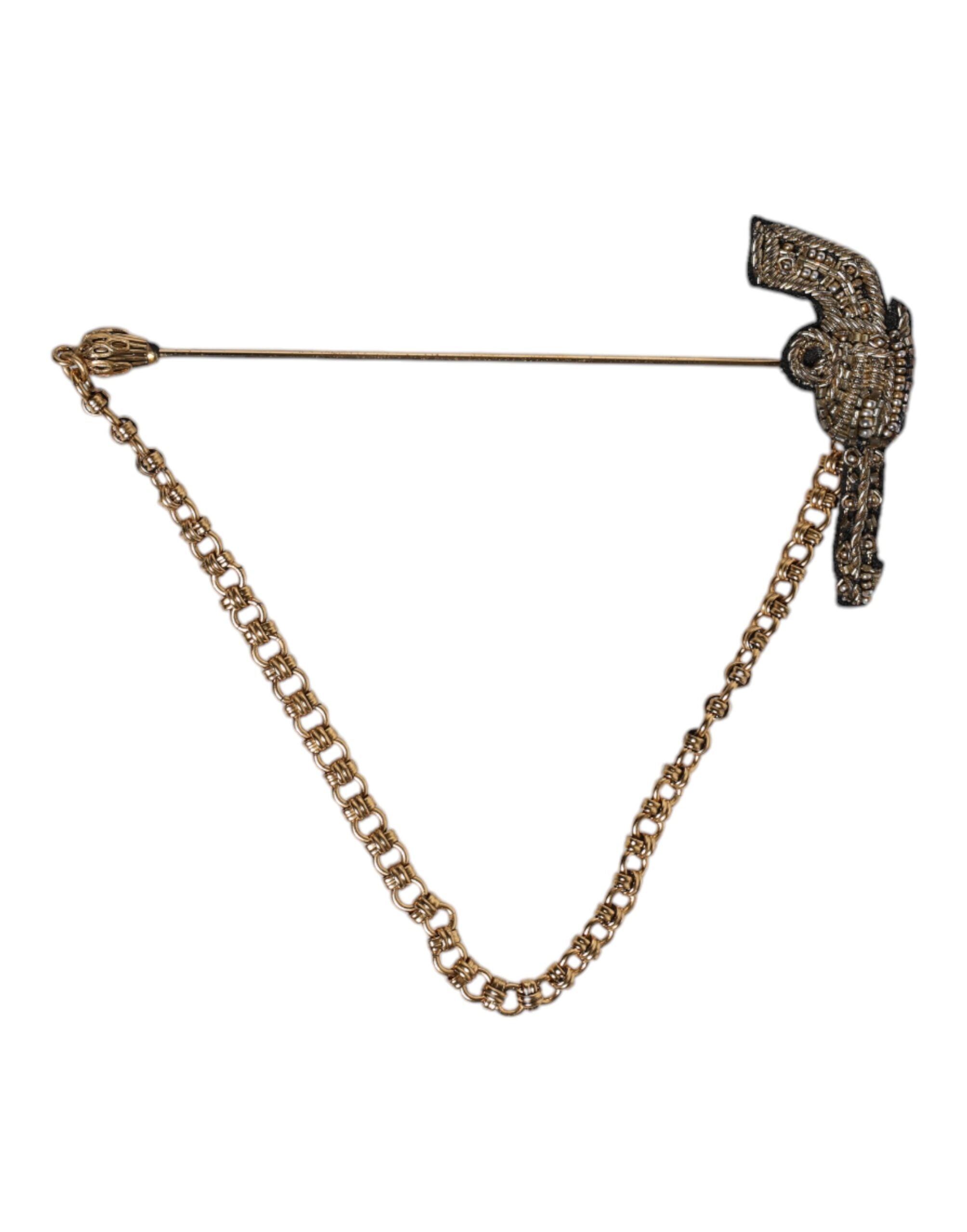 Dolce & Gabbana Revolver-Embossed Gold Brass Brooch — Gold by Dolce Gabbana