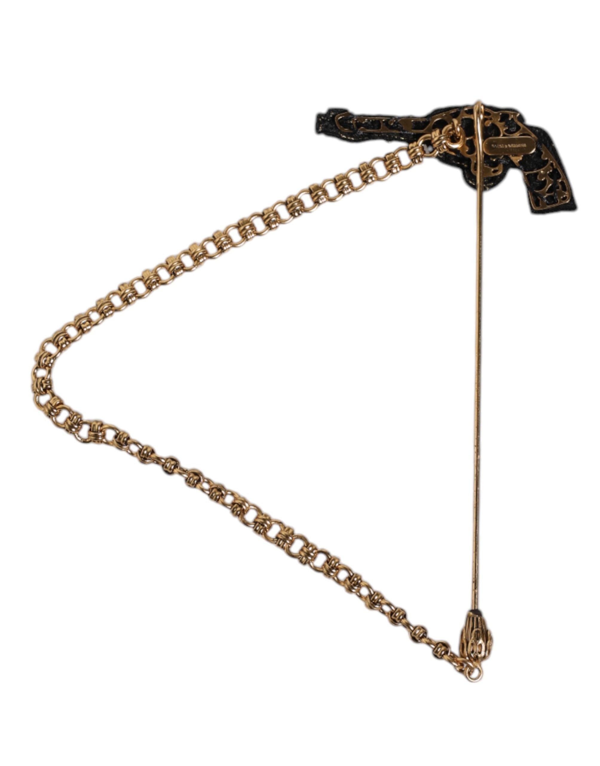 Dolce & Gabbana Revolver-Embossed Gold Brass Brooch — Gold, view 5