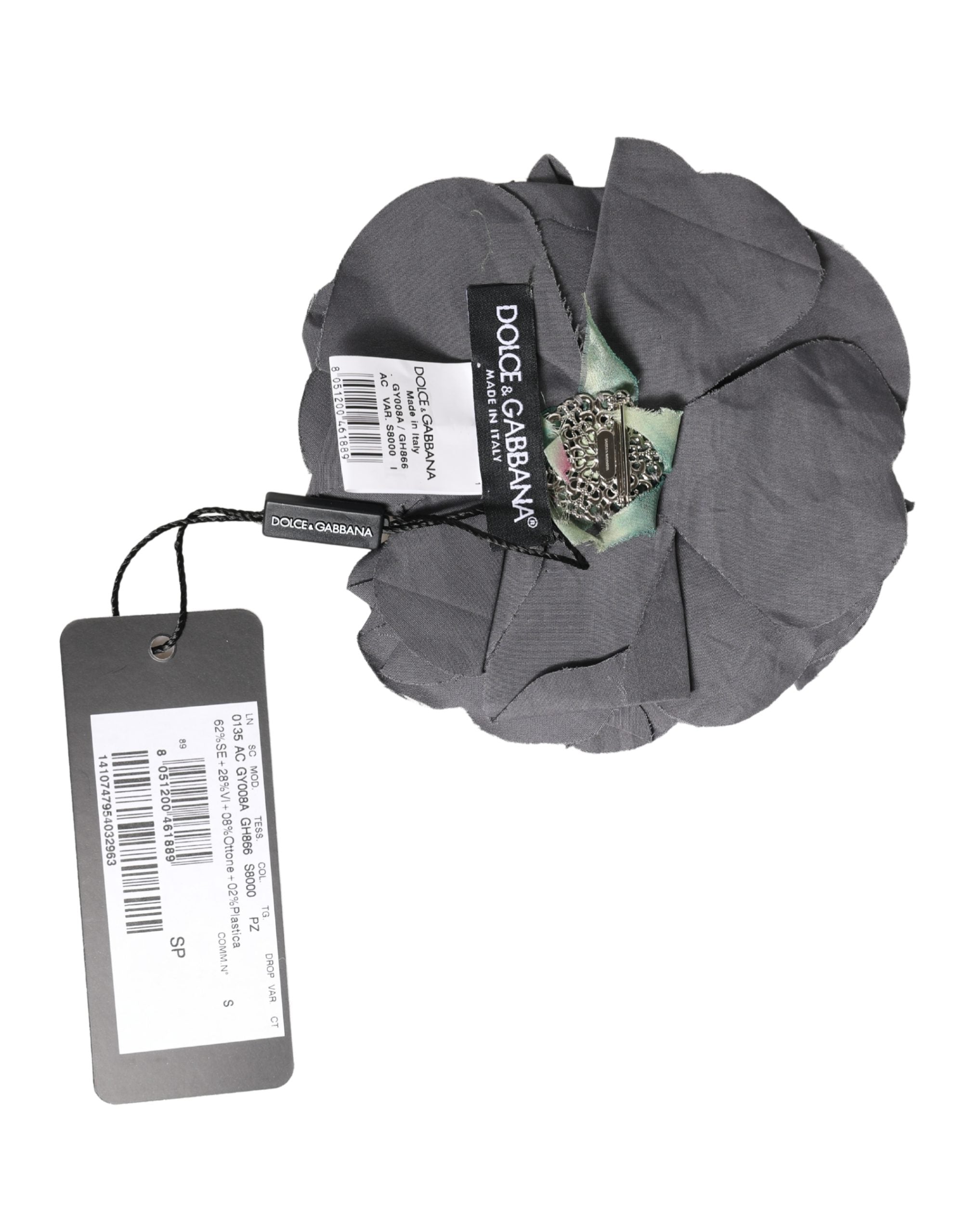 Dolce & Gabbana Floral Silk Blend Poplin Brooch — Gray, view 4