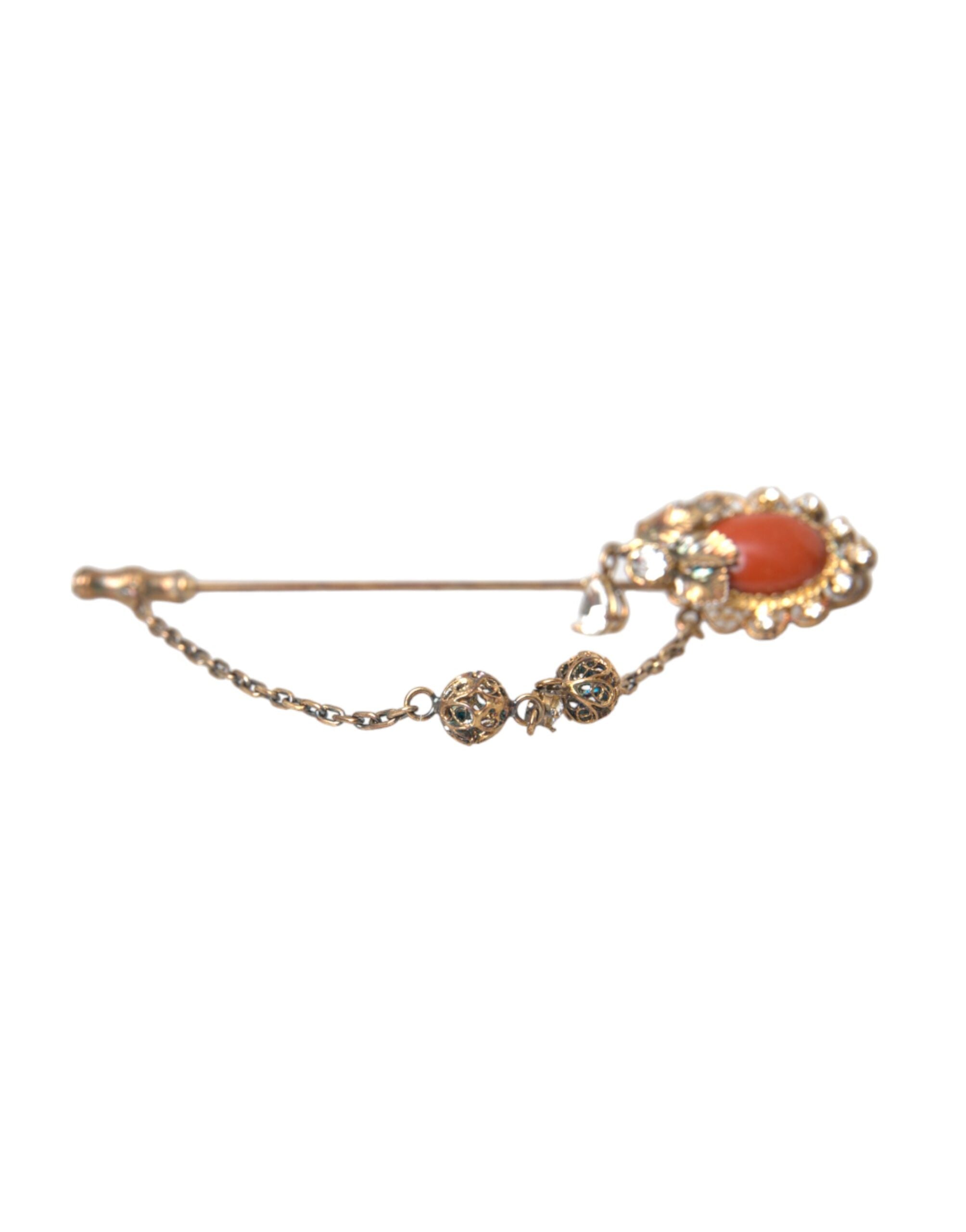 Dolce & Gabbana Crystal-Embellished Gold Chain Brooch Pin — Gold by Dolce Gabbana