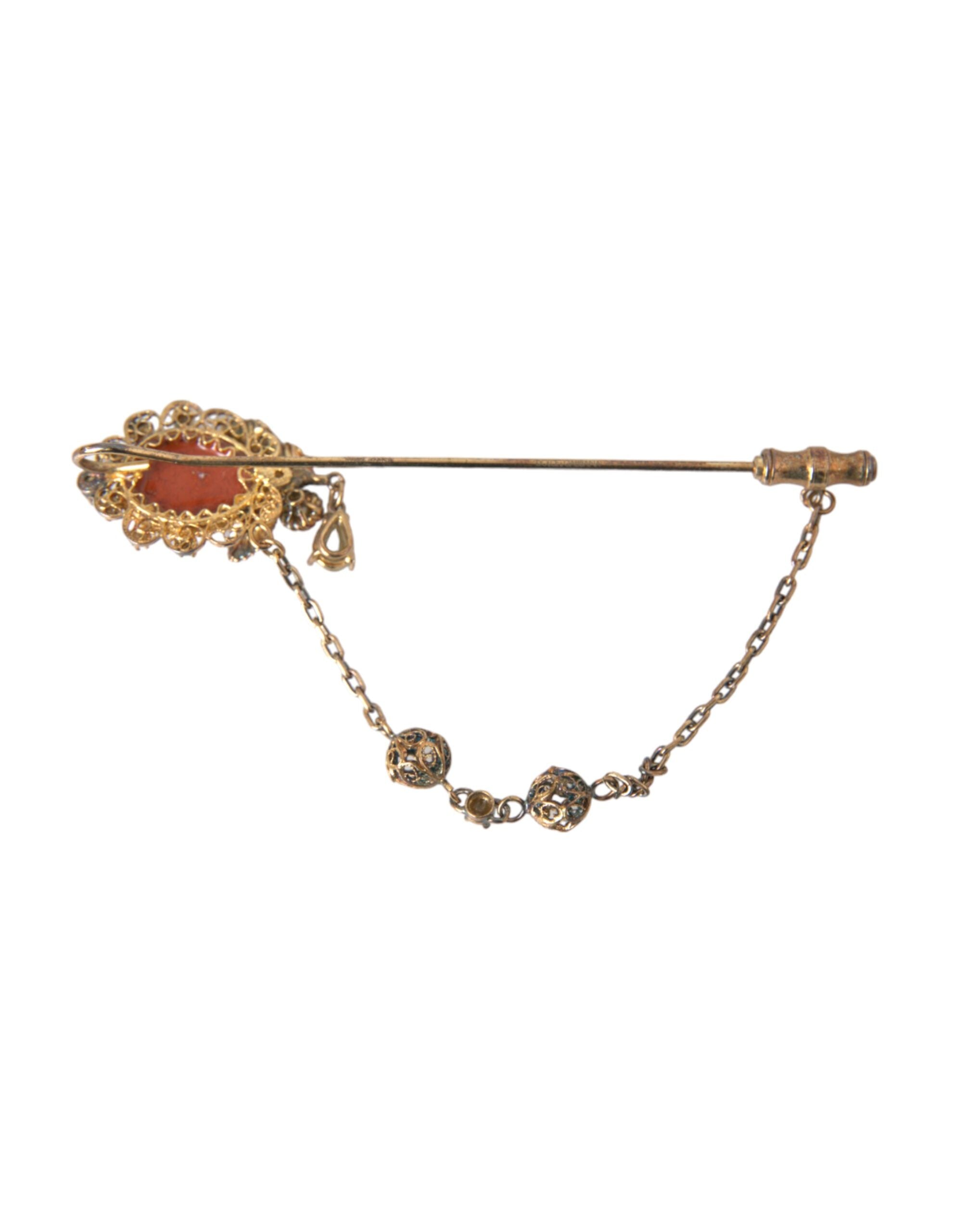 Dolce & Gabbana Crystal-Embellished Gold Chain Brooch Pin — Gold, view 4