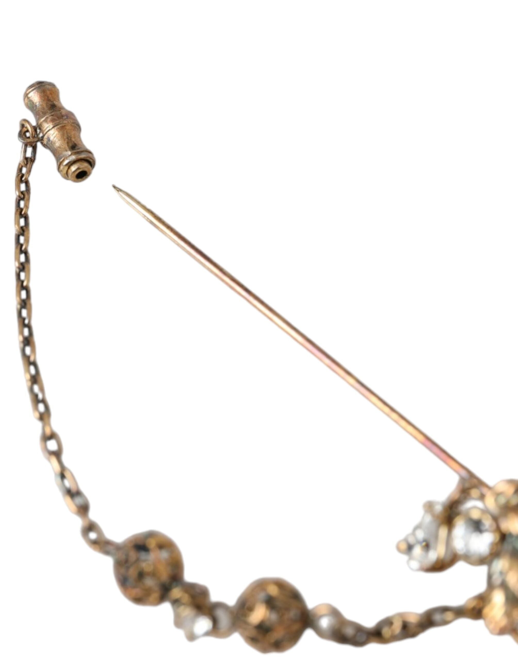 Dolce & Gabbana Crystal-Embellished Gold Chain Brooch Pin — Gold, view 5