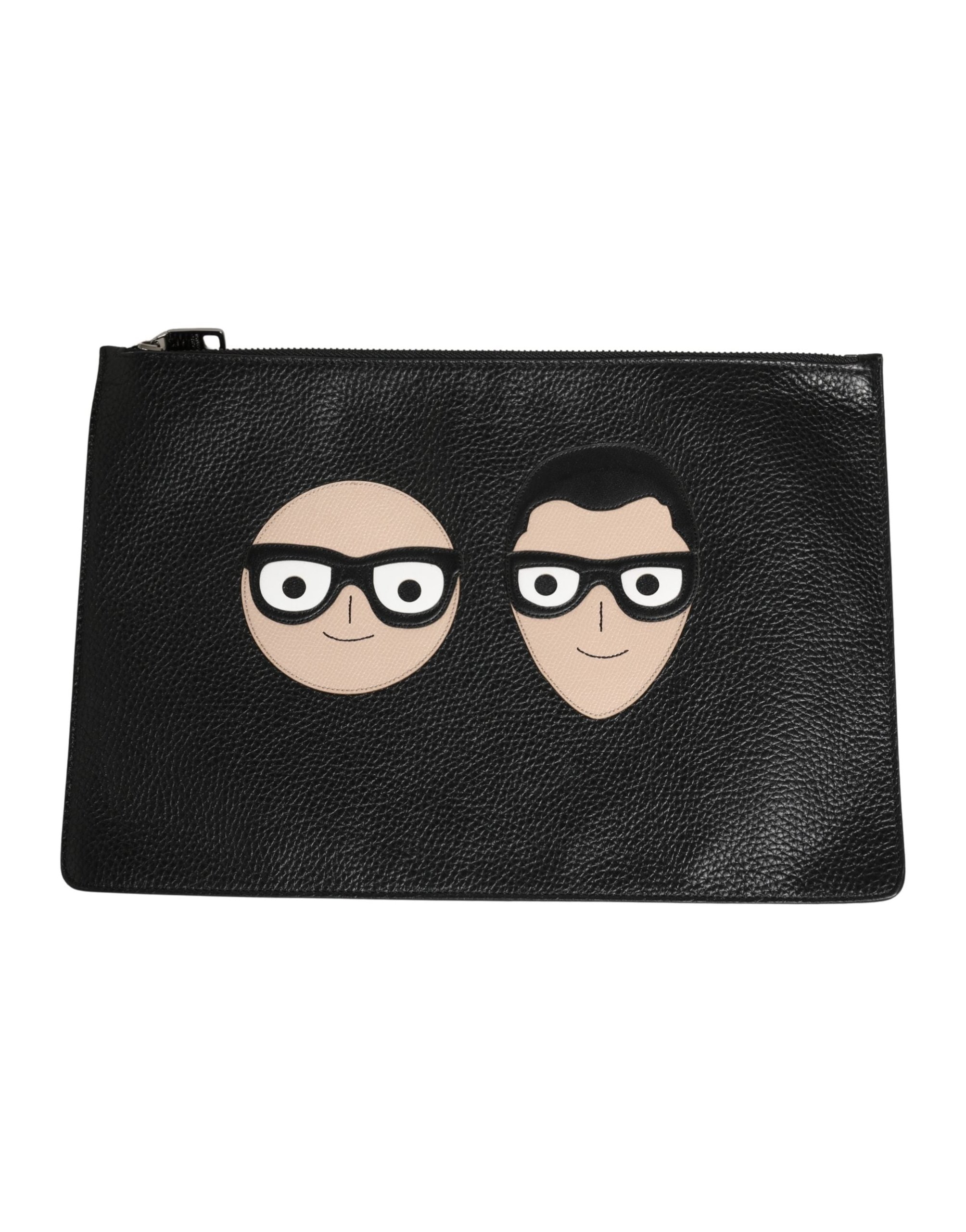 Dolce & Gabbana Logo-Embellished Grained Calf Leather Clutch — Black, view 2