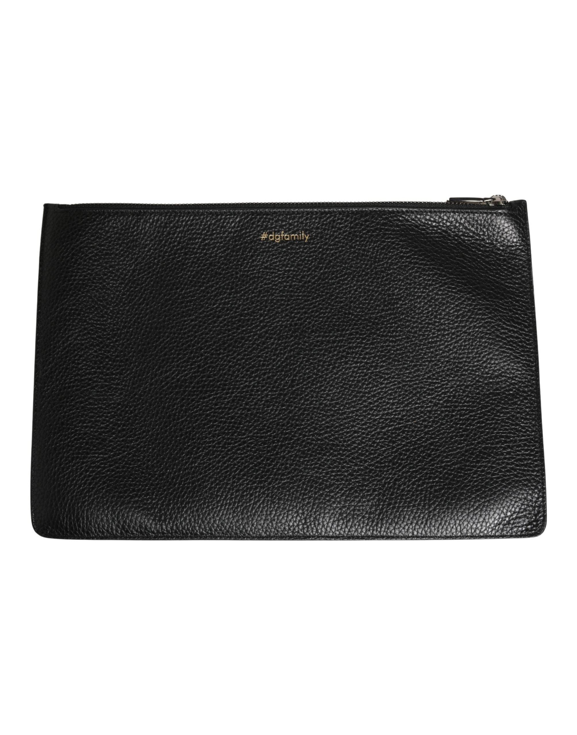 Dolce & Gabbana Logo-Embellished Grained Calf Leather Clutch — Black, view 6