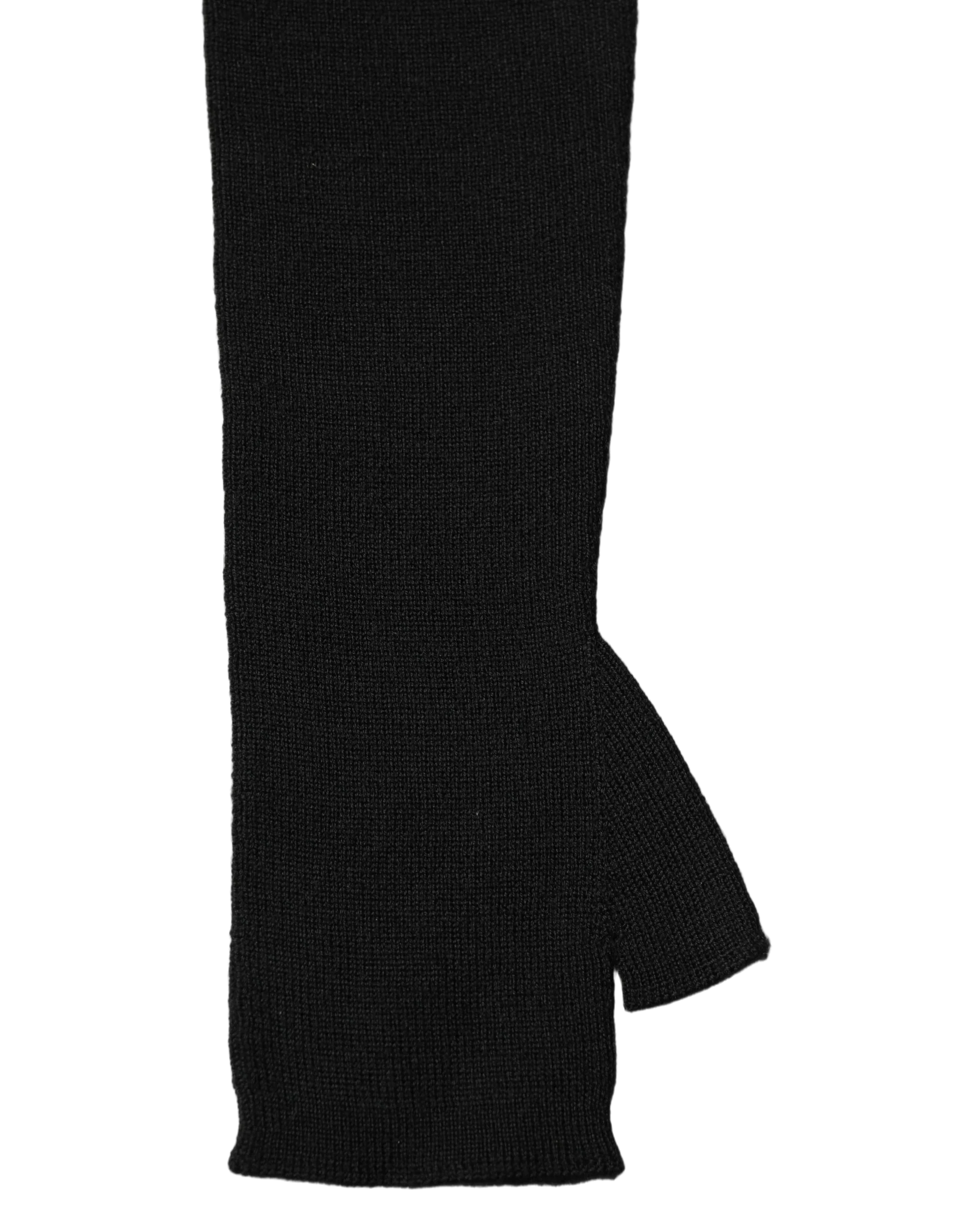Dolce & Gabbana Virgin Wool Knitted Fingerless Gloves — Black, view 3