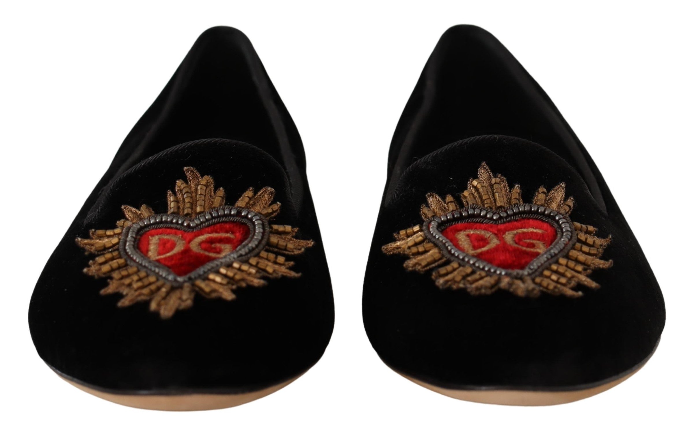 Dolce & Gabbana Sacred Heart Patch Embroidered Flat — Black by Dolce Gabbana
