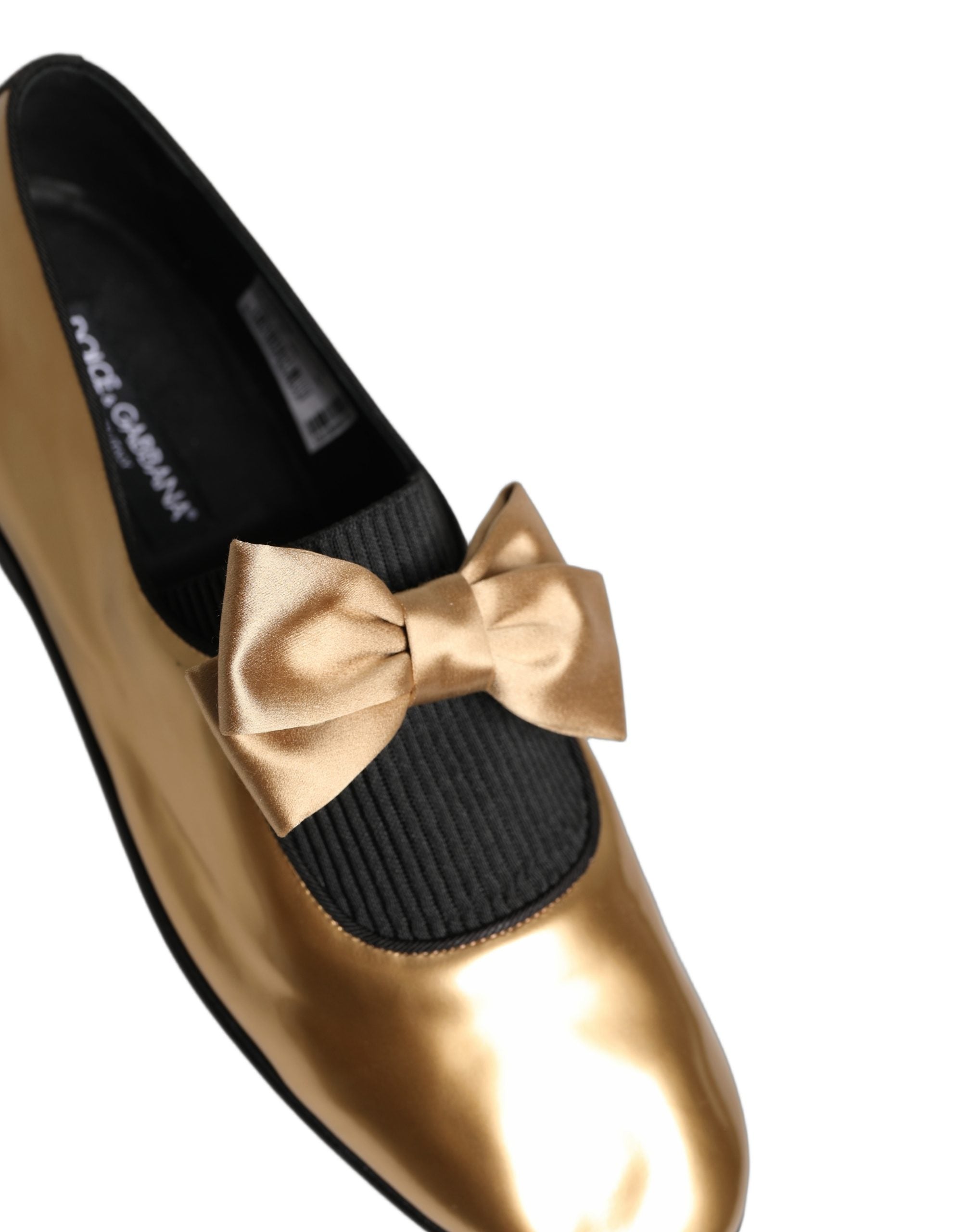 Dolce & Gabbana Metallic Leather with Satin Bow Flat — Gold by Dolce Gabbana
