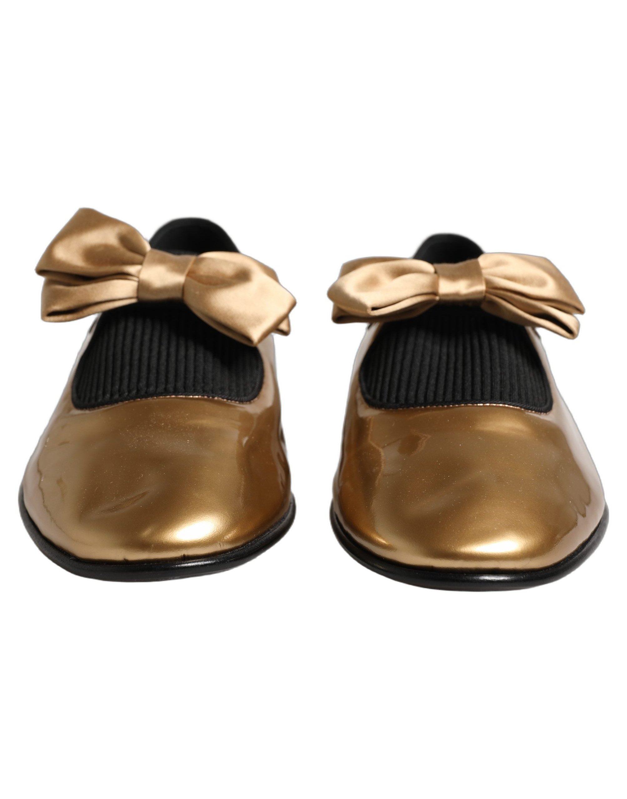Dolce & Gabbana Metallic Leather with Satin Bow Flat — Gold, view 2