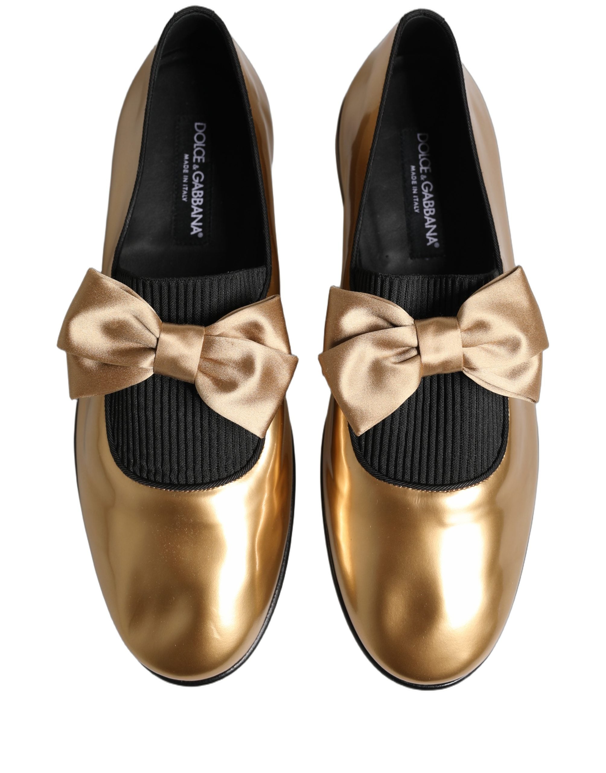Dolce & Gabbana Metallic Leather with Satin Bow Flat — Gold, view 3