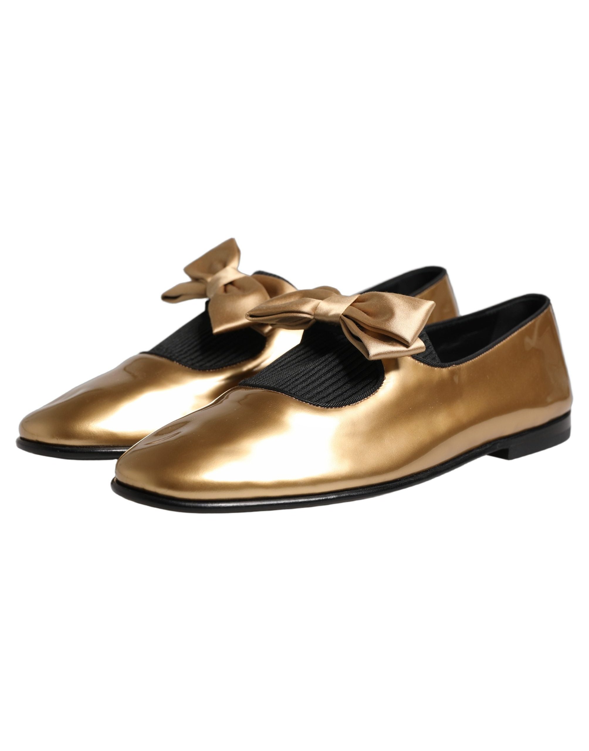 Dolce & Gabbana Metallic Leather with Satin Bow Flat — Gold, view 4