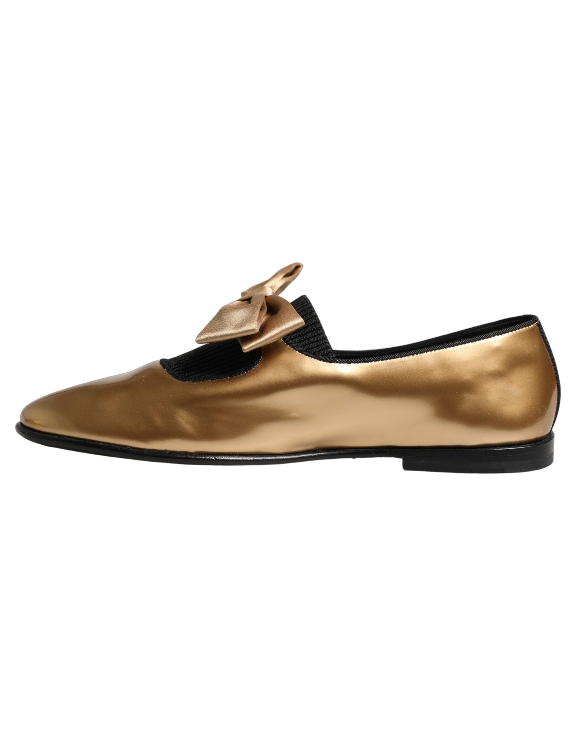 Dolce & Gabbana Metallic Leather with Satin Bow Flat — Gold, view 6