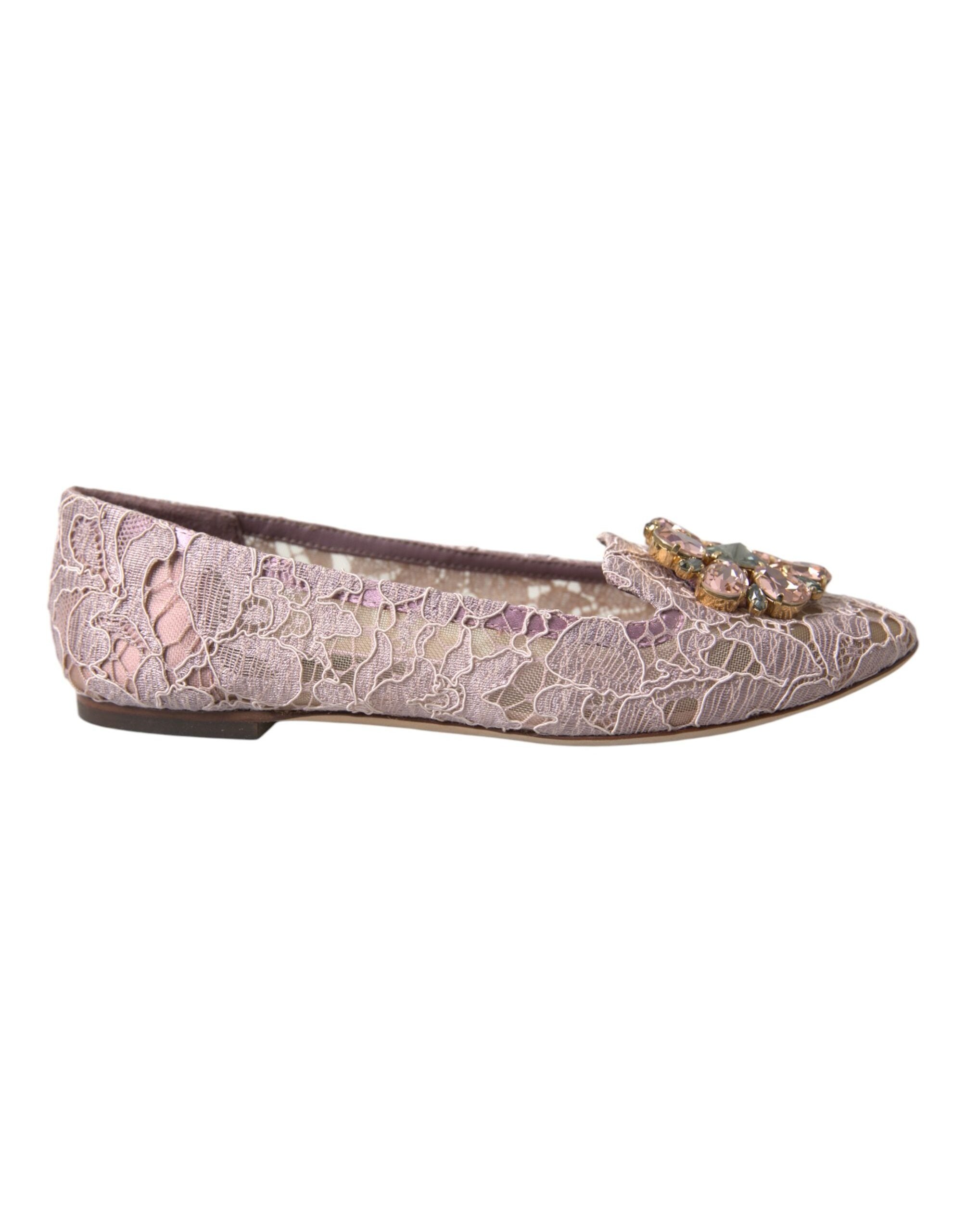 Dolce & Gabbana Lace Crystal-Embellished Flat — Pink, view 6